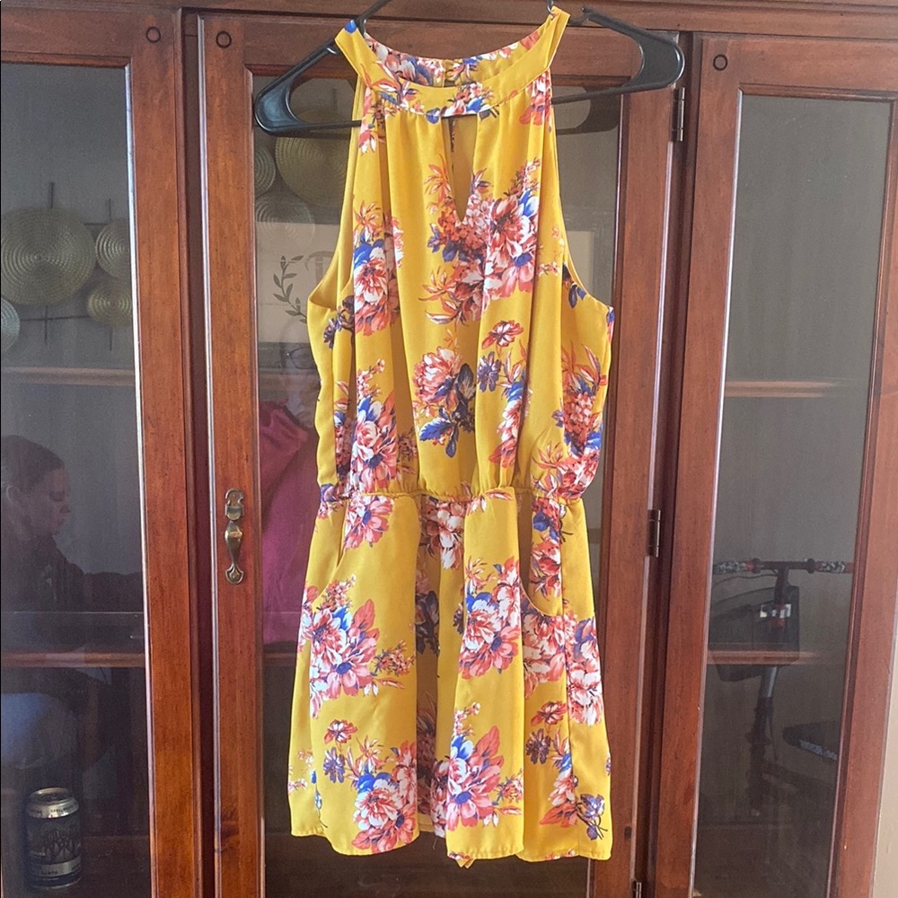 Juniors (Medium) Yellow Floral Halter Romper